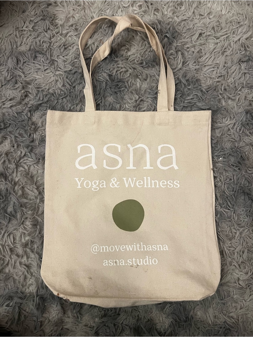 Yoga & Wellness Natural Canvas Tote Bag - Beige with Olive Accent
